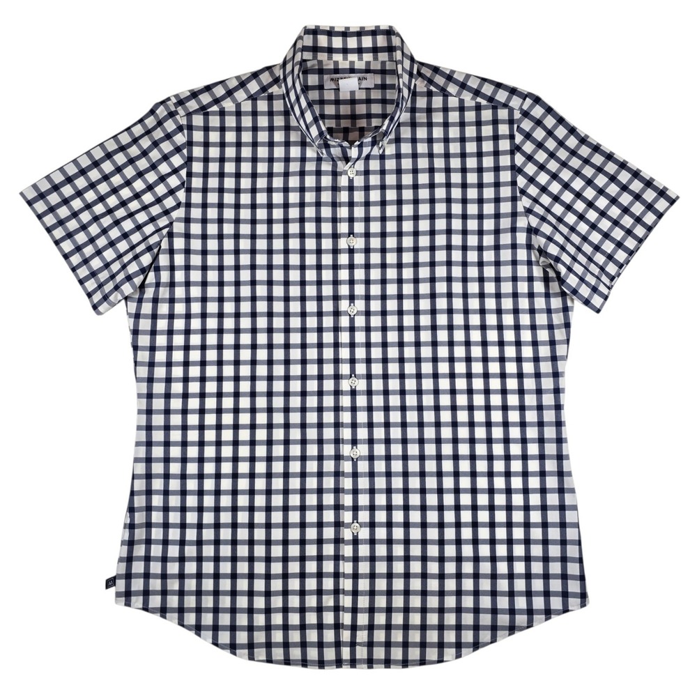 Mizzen + Main Blue White Gingham Performance SS Button Down Shirt Men's L Trim